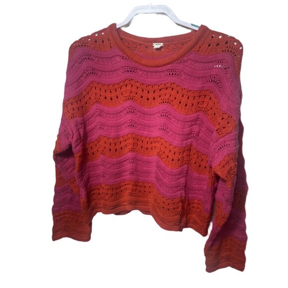 Anthropologie Striped Knit Sweater Top Pink Orange Cropped Size Large - Picture 4 of 5